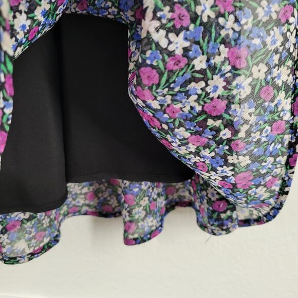 Sam Edelman Floral Dress Womens Sz 8 Black Pink Bell Sleeve Cottage BOHO - Picture 7 of 13